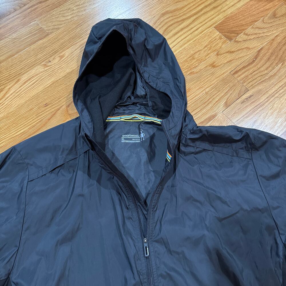 Smartwool Windbreaker Mens XL Black Hooded Lightweight Full Zip Jacket Gorpcore - Picture 3 of 6